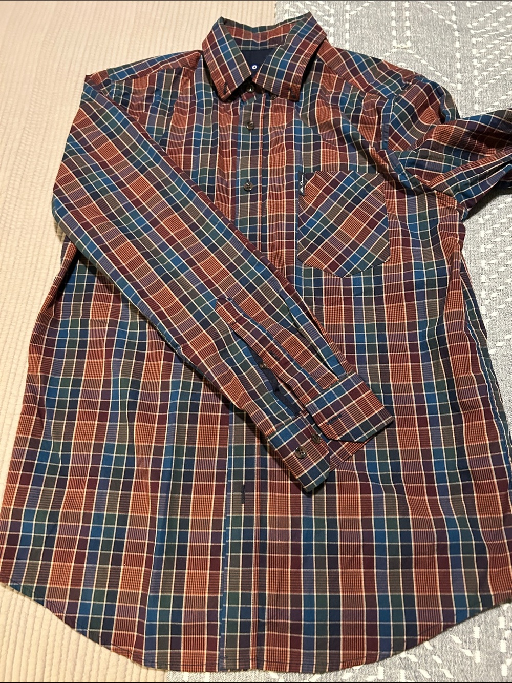 Ben Sherman Plaid Button-Down Shirt in Brown and Blue